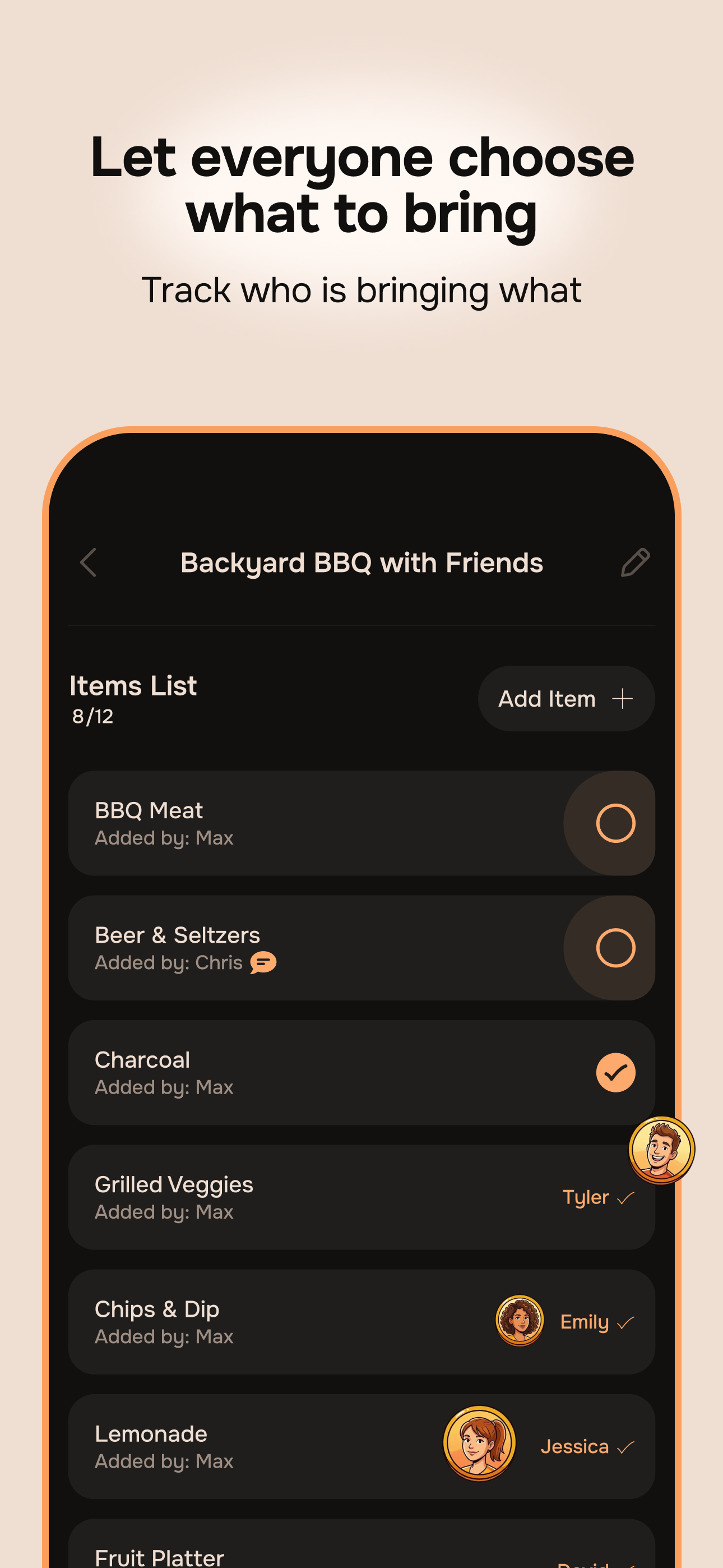 Friends claiming items to bring to event